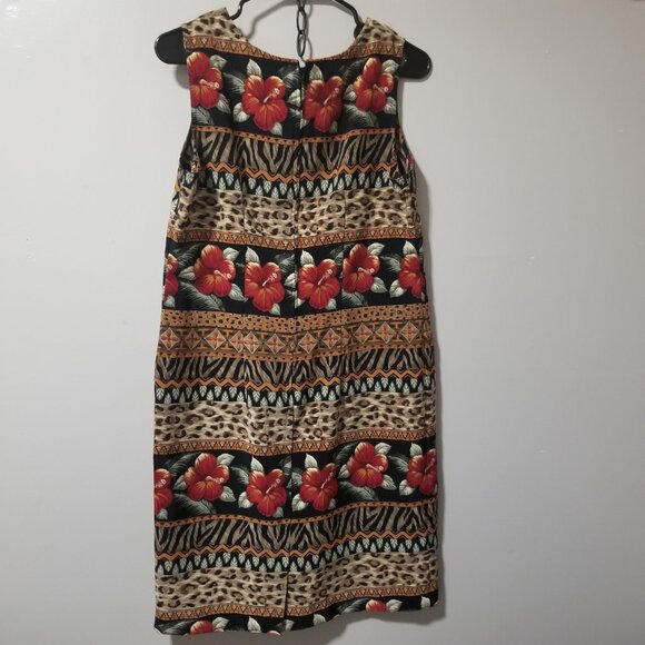 Vintage Kathie Lee Collection Size 10 Dress Tiger Floral Print Sleeveless Safari - Picture 2 of 6